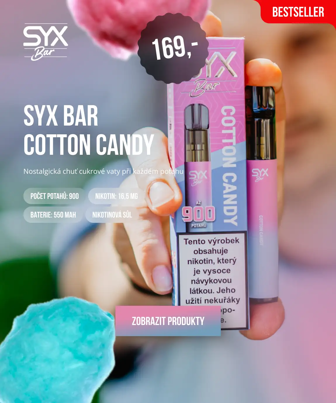 SYX BAR COTTON CANDY: Nostalgická chuť cukrové vaty při každém potahu